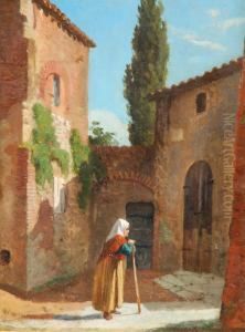 Scorcio Di Cascina Con Contadina by Lorenzo Gelati