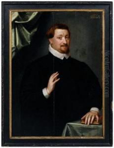 Portrait Of A Gentleman With His Hand On A Book by Gortzius Geldorp