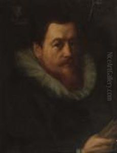 Portrait Of A Nobleman, Aged 50,
 Half-length, In A Black Costumeand Molenkraag, His Gloves In His Right 
Hand