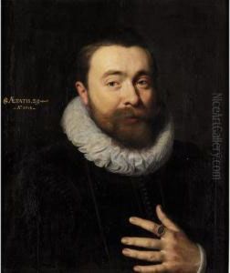 A Portrait Of A Gentleman, Aged 29, Wearing A Black Jacket And A White Ruff by Gortzius Geldorp