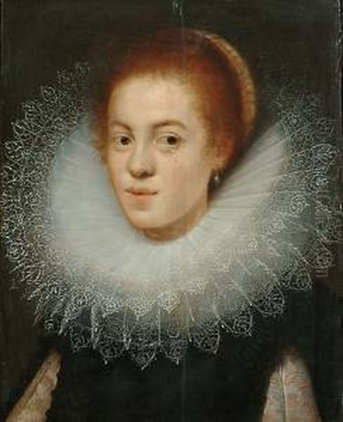 Portrait, Bust Length, Of A Lady Wearing A Lace Edged Ruff Collar - view 1