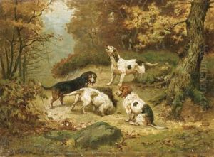 Chiens De Chasse Pres D'un Terrier by Jules Bertrand Gelibert