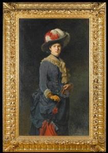 Portrait Of A Young Lady, Wearing A Blue Dress And Carrying A Parasol