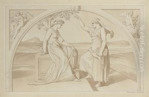 Sappho Instructing A Pupil, Drawn In A Lunette With Angel Musiciansin The Spandrels by Bonaventura Genelli