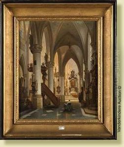 Interieur D""eglise Anime by Jules Victor Genisson