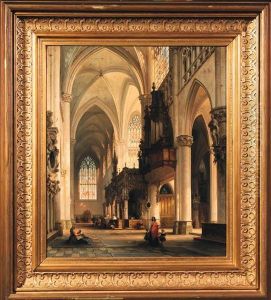 The Interior Of The St.gommarus 
Church, Lier, With Worshippers Atthe Alter, A Lady With Her Children 
Approaching A Beggar Woman Inthe Foreground