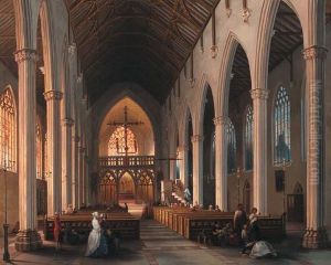 Worshippers In A Gothic Church