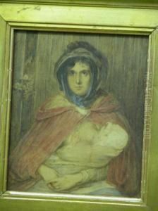 Portrait Of The Artists Daughter, Maud, With Her Baby by George Earl