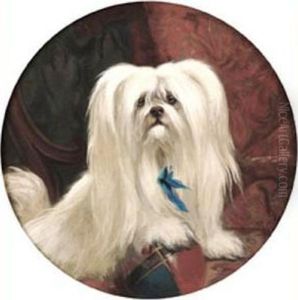 A Maltese Terrier Playing With A Ball by George Earl