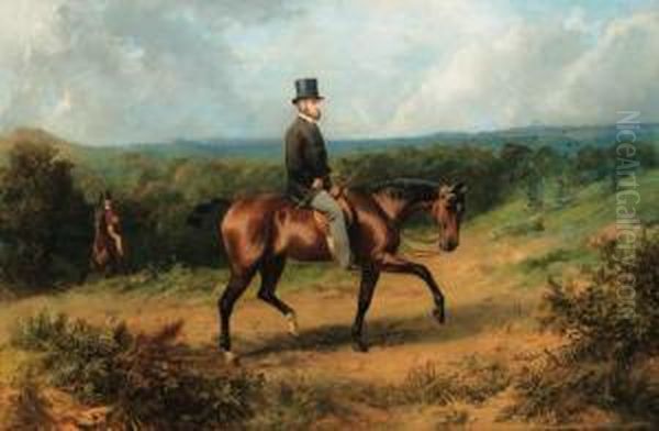 A Gentleman On A Bay Hunter In An Extensive Wooded Landscape - view 1