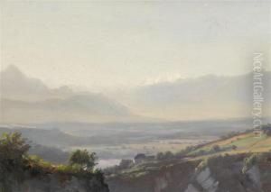 Landscape With A Chain Of Mountains In Background by Jean Philippe George-Juillard