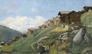 Walliser Dorf An Einem Berghang