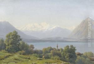 Sommerliche Ansicht Vom Thunersee Mit Schneebergen. by Jean Philippe George-Juillard