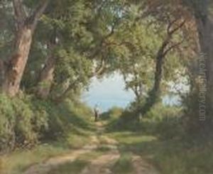 Nachmittagsstimmung Mit Spazierganger Bei Versoix. by Jean Philippe George-Juillard