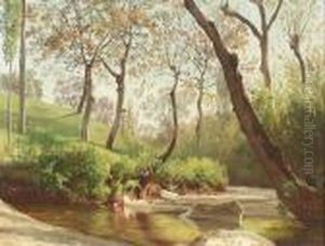 Herbstliche Flusspartie Mit Bewaldetem Ufer. by Jean Philippe George-Juillard