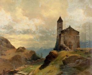 Walliser Gebirgslandschaft Mit Kleiner Kirche. by Jean Philippe George-Juillard