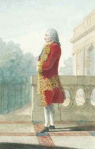 Le Brave Chevert standing in profile to the left on a Terrace at Villers-Coteret