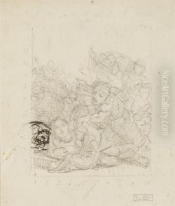 Scene De Combat, Une Femme Et Son Enfant Au Premier Plan