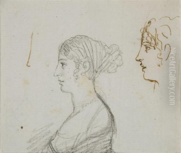 Femme En Buste, Vue De Profil 
Vers La Gauche, Reprise De Son Visage(recto); Etude Pour Daphnis 
(verso); Et Jeune Femme Assise, Vue Deprofil Vers La Droite - view 1