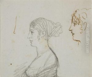 Femme En Buste, Vue De Profil
Vers La Gauche, Reprise De Son Visage(recto); Etude Pour Daphnis
(verso); Et Jeune Femme Assise, Vue Deprofil Vers La Droite by Baron Francois Gerard