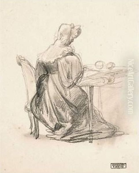 Femme Assise Devant Une Table - view 1