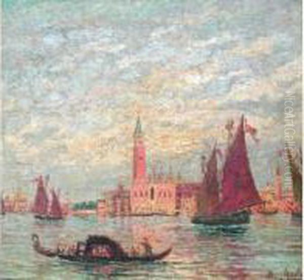 Gondole Et Voilier Pres De La Place Saint Marc A Venise - view 1