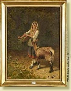 Jeune Fille Et Sa Chevre by Lucien Gerard