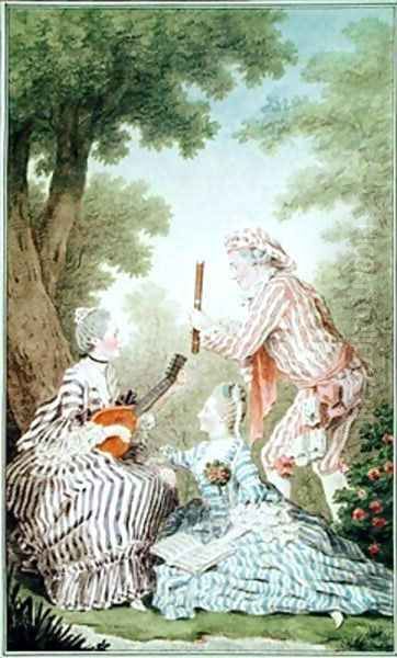 Madame de Meaux her daughter Mademoiselle de Meaux and Monsieur de Saint Quentin rehearsing for a comic opera - view 1