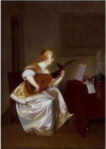 Young Girl Playing The Guitar by Marguerite Gerard