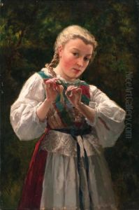 A Young Girl Braiding Her Hair by Theodore Gerard