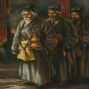 Three Taoist Monks In Procession Three Taoist Monks In Procession