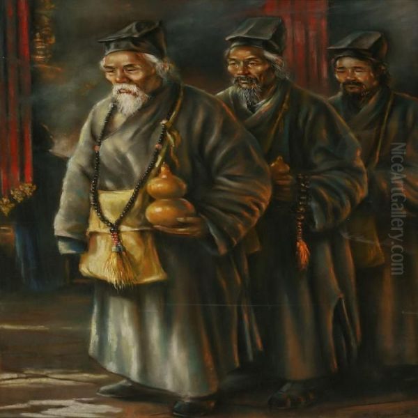 Three Chinese In Procession - view 1