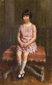 Portrait De Jeune Fille En Pied. by Mikhail Markianovich Germanshev