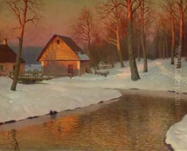 Winter Landscape With Cottage - view 1
