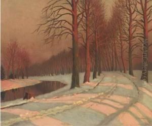 A Riverside Track In The Snow by Mikhail Markianovich Germanshev