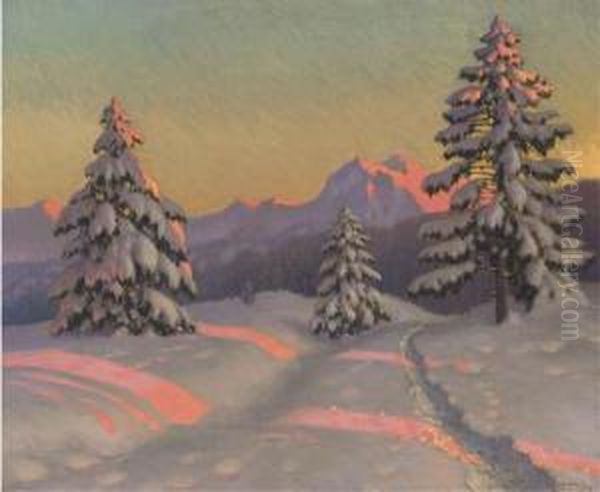 A Sunlit Track In The Snow - view 1