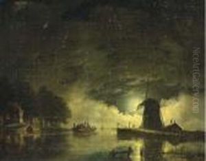 A Ferry Crossing By Moonlight by Hendrik Gerrit ten Cate