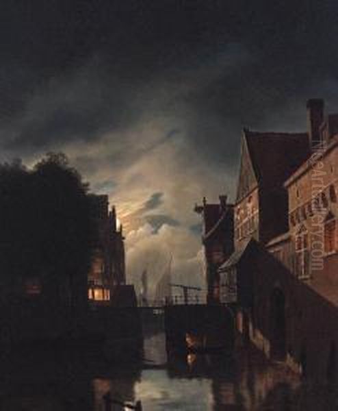 A Canal In Amsterdam, By Night - view 1