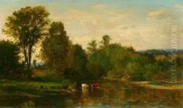 Pastoral Landscape With Cows By The Riverside - view 1