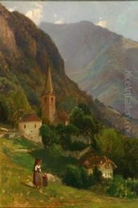Mother And Child In An Alpine Landscape by Samuel Lancaster Gerry