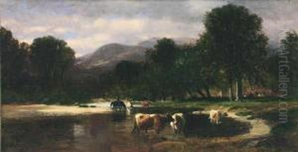 Cows Watering In A Mountain Landscape - view 1
