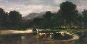 Cows Watering In A Mountain Landscape