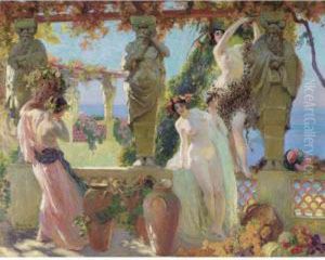 Harvesting Grapes On The Pergola by Paul Jean Gervais