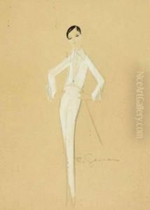 A Pencil And Watercolour Costume Design For Mistinguett
