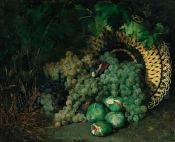 An Upturned Basket Of Grapes And Figs - view 1