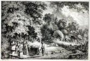 Wascherin Am Bach Mitbauer Beim Waldeingang by Salomon Gessner