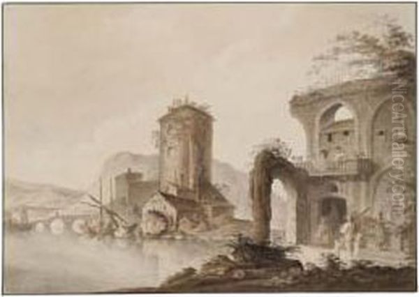 Pastoral Landscape With Peasants Among Classicalruins - view 1