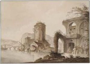 Pastoral Landscape With Peasants Among Classicalruins by Salomon Gessner
