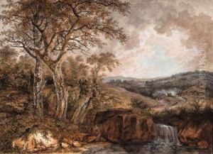 Landschaft Mit Wasserfall by Salomon Gessner