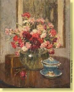 Vase Fleuri D'oeillets by Albert Geudens